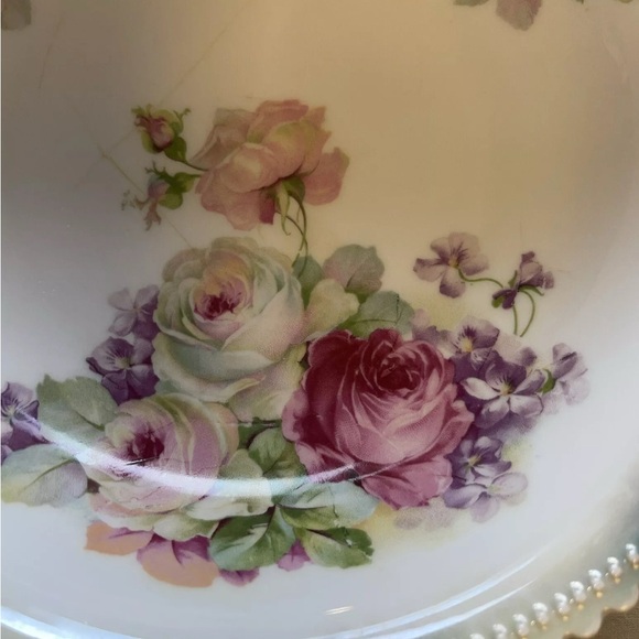 P.K. Porzellanfabrik Königszelt Silesia ~ Roses ~ Serving Bowl 1920's Tent Mark - Picture 2 of 6